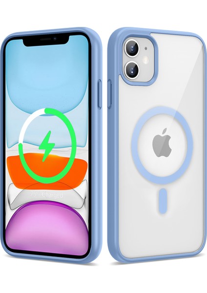 Apple iPhone 11 Kılıf Magsafe Wireless Şarj Özellikli Silikon Zore Ege Kapak-Mavi Açık