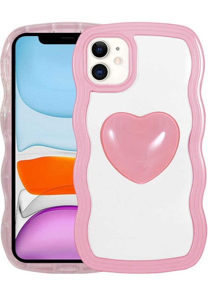 Apple iPhone 11 Kılıf Renkli Kalp Figürlü Zore Ponçik Kapak-Pembe