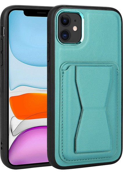Apple iPhone 11 Kılıf Kartlıklı Standlı ​pu Deri Zore Memo Kapak-Mavi