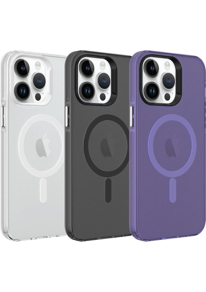 Apple iPhone 14 Pro Max Uyumlu Magsafe Şarj Özellikli Buzlu Transparan C-Pro Sert Kapak-Renksiz