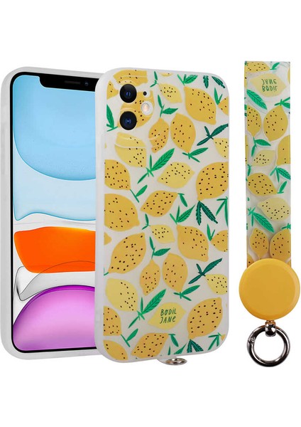 Apple iPhone 11 Kılıf Desenli El Askılı Ipli Zore Arte Silikon Kapak-No7