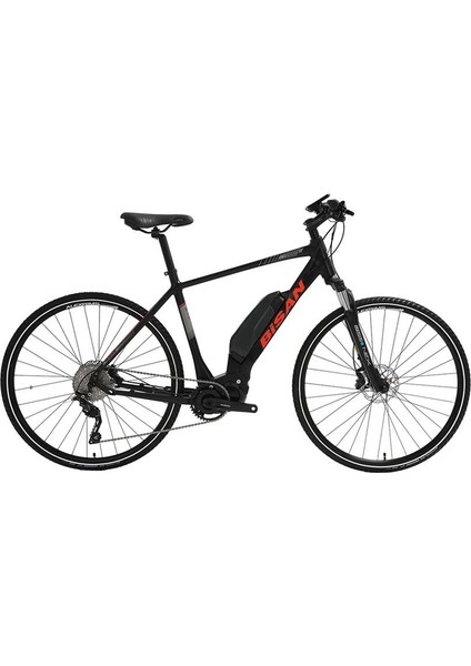 E-Trekkıng Elektrikli Erkek Şehir Bisikleti 53CM Hd 28 Jant 10 Vites Mat Siyah Kırmızı