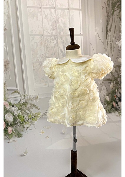 Güllü Kız Çocuk Bebek Bebe Yaka Ekru Abiye Mevlüt Elbise
