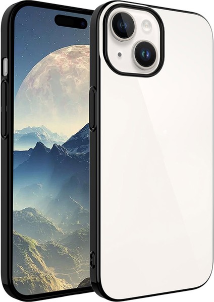 Apple iPhone 15 Plus Kılıf Sert Pc Renkli Çerçeveli Zore Riksos Kapak-Siyah