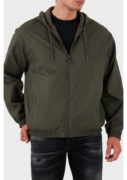 Pamuklu Logolu Regular Fit Fermuarlı Kapüşonlu Yağmurluk Erkek Yağmurluk 6D1MD3 1jhsz 06K0