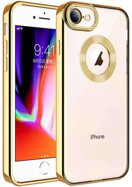 Apple iPhone 7 Kılıf Kamera Korumalı Logo Gösteren Zore Omega Kapak-Gold