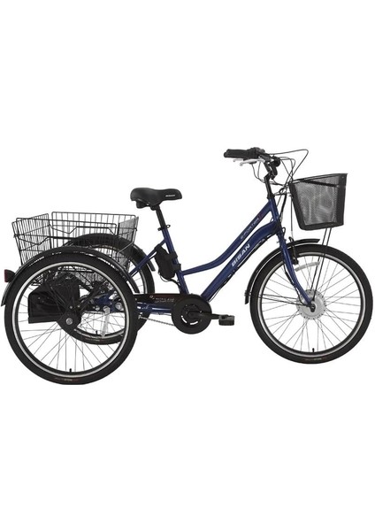 E-Porter Üç Tekerli Elektrikli Bisiklet 44CM V 24 Jant 3 Vites Lacivert Beyaz