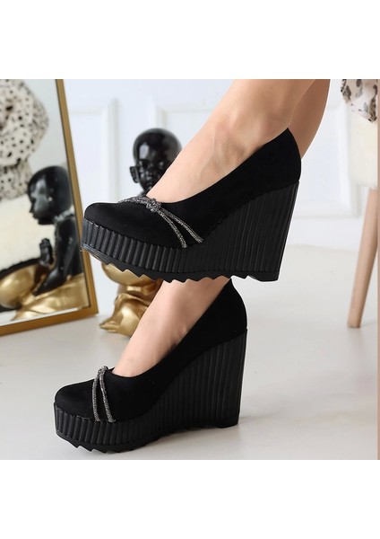 Lına Siyah Süet Dolgu Topuk Ayakkabı fırsatları