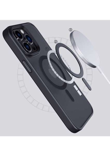 Apple iPhone 14 Pro Max Kılıf Wireless Şarj Özellikli Zore Hibrit Magsafe Kapak-Mor