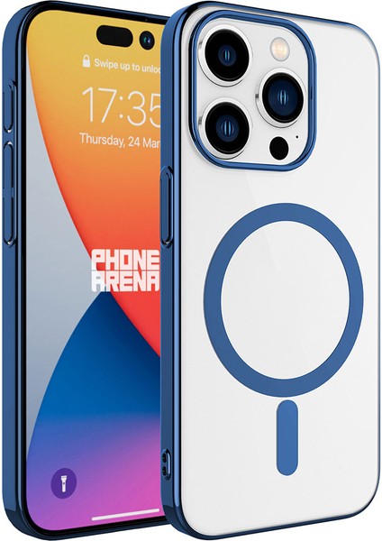 Apple iPhone 15 Pro Uyumlu Zore Wireless Şarj Özellikli Pixel Magsafe Kapak-Mavi