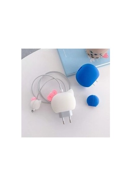 Sevimli Beyaz Xx Silikon Şarj Başlığı ve Kablo Koruyucu Set modelleri