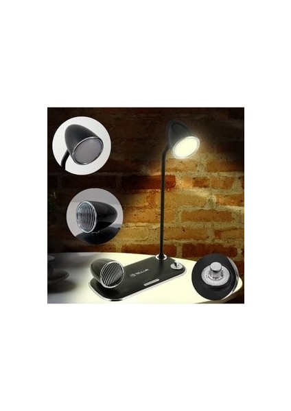 Nostalji Kablosuz Masa Şarj Aleti 15W, Bluetooth Hoparlör 5W, Masa Lambası