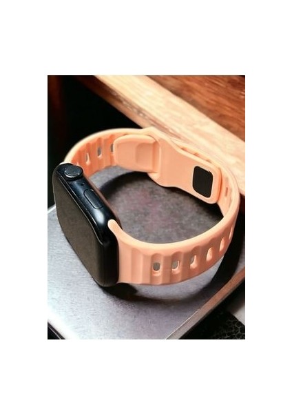 Pembe Spor Silikon Apple Watch Kordon 42-44-45-49 mm Uyumlu