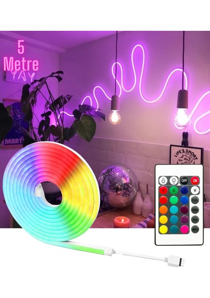 SB-6504 Neon LED Şerit LED Işık Seti Rgb Çok Renkli Kumandalı Aydınlatma ve Adaptör