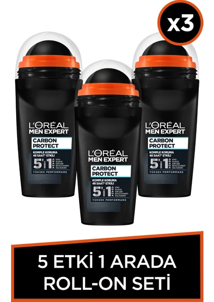 L'Oréal Paris Men Expert 3'lü L'oréal Paris Men Expert Carbon Protect Anti Perspirant Roll On 50 ml Seti