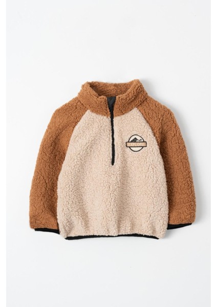 Renk Bloklu Yarım Fermuarlı Welsoft Sherpa Erkek Çocuk Kışlık Polar Sweathirt