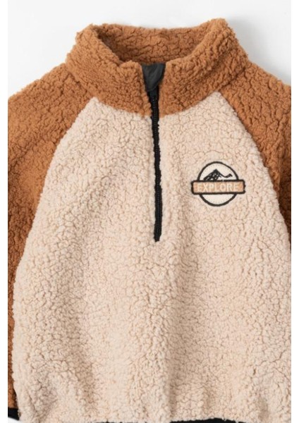 Renk Bloklu Yarım Fermuarlı Welsoft Sherpa Erkek Çocuk Kışlık Polar Sweathirt modelleri