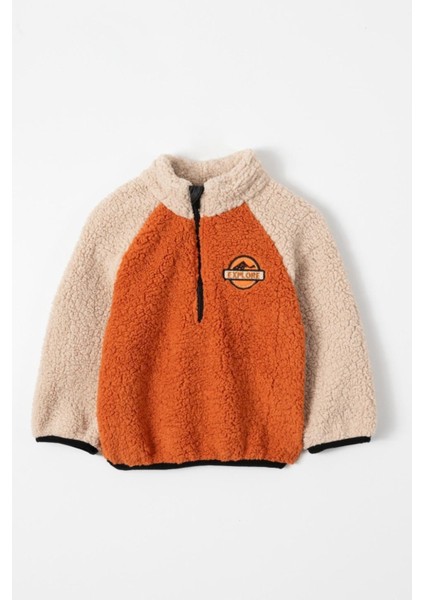 Renk Bloklu Yarım Fermuarlı Welsoft Sherpa Erkek Çocuk Kışlık Polar Sweathirt