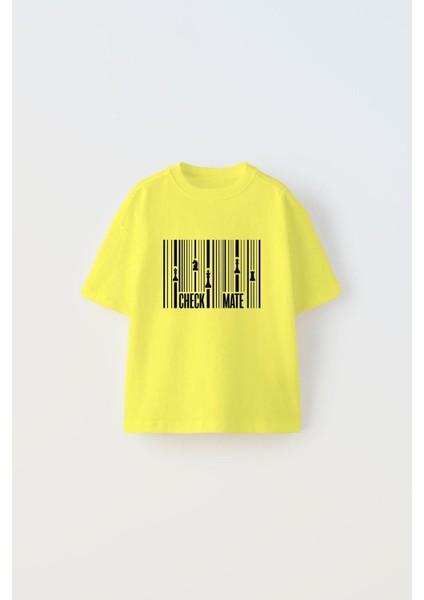 Check Mate Yazılı Satranç Çizgi Tasarım Baskılı Sarı Çocuk T-Shirt