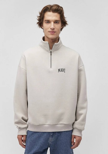 Mavi Logo Baskılı Yarı Fermuarlı Gri Sweatshirt 0S10208-70074 fırsatları