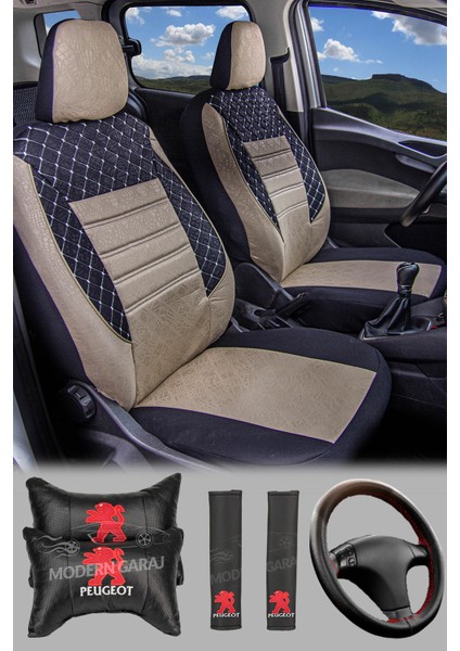 Peugeot, Bipper, Partner, 106, 107, 206, 207, 208, 306, 307 Uyumlu Ön Arka Tam Set Gofrajlı Oto Koltuk Kılıfı Seti