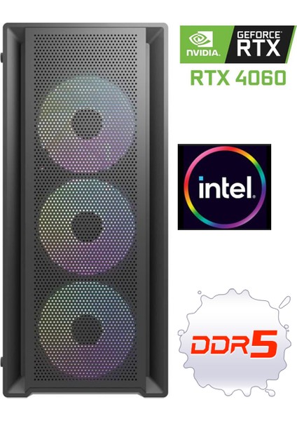 Ddr5 Rtx 4060 Intel I5 13400F 16GB Ddr5 Ram 500 GB 3500MB/S M.2 Nvme SSD Oyuncu Masaüstü Bilgisayar Pcbox V1.0