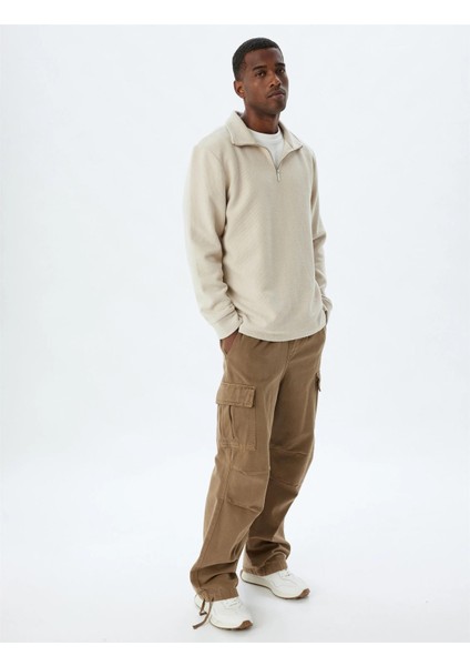 5WAM70035MK 057 Bej Erkek Pamuk Jersey Sweatshırt