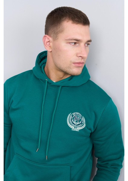 3538 Bisiklet Yaka 3 Iplik Şardonlu Baskılı Zümrüt Sweatshirt