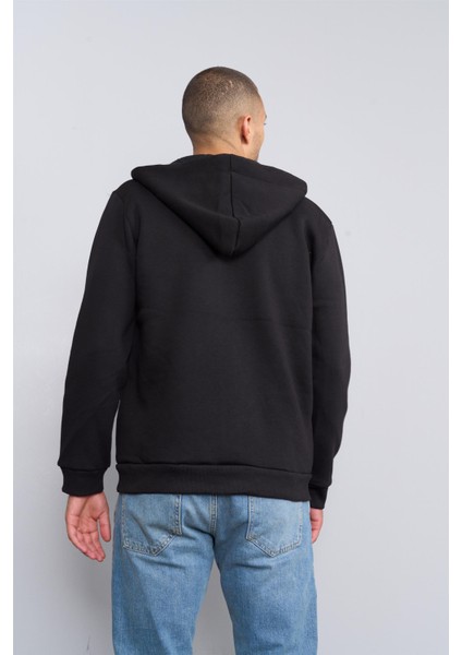 3569 Kapüşonlu 3 Iplik Şardonlu Siyah Sweatshirt