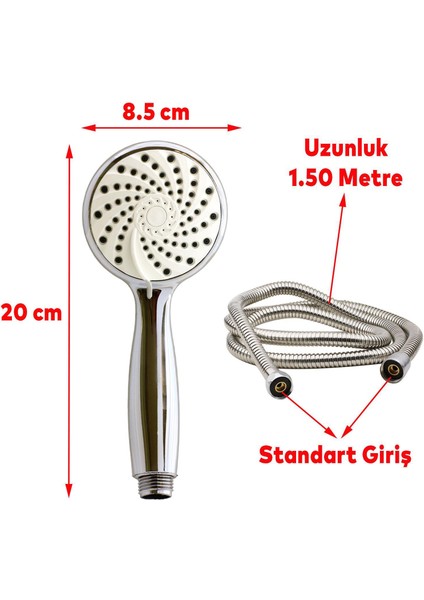 Lüx Örgülü Duş Seti Banyo Duş Başlığı Seti Fıskiyesi Telefonu Yuvarlak Başlık Metal Hortum