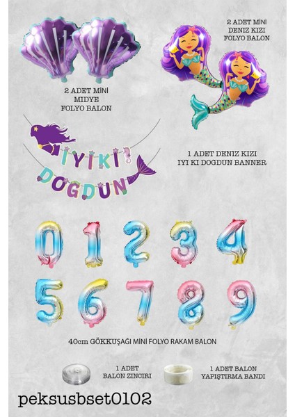Deniz Kızı Tema Doğum Günü Balon Seti