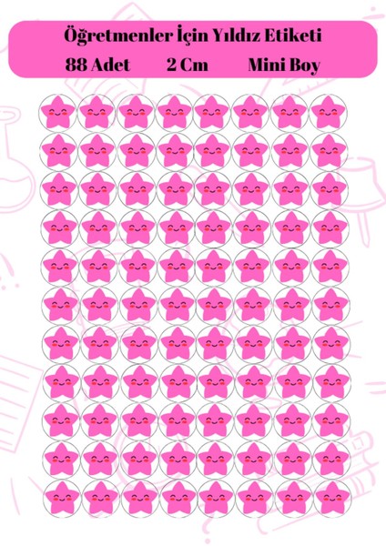 Öğretmenler Için Yıldız Etiketi Star Sticker 88 Adet 2 cm Ebat Pembe