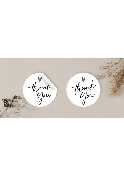 Kuşe Sticker Paketleme & Kargo Etiketi Gold Kalpli (4X4CM) 48 Adet - Thank You -