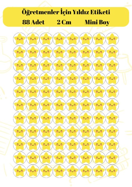 Öğretmenler Için Yıldız Etiketi Star Sticker 88 Adet 2 cm Ebat Sarı Renk