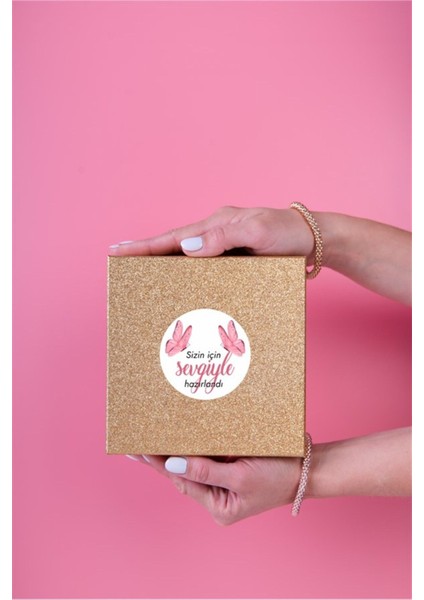 Kuşe Sticker Paketleme & Kargo Etiketi (4X4CM) 48 Adet - Sizin Için Sevgiyle Hazırlandı -