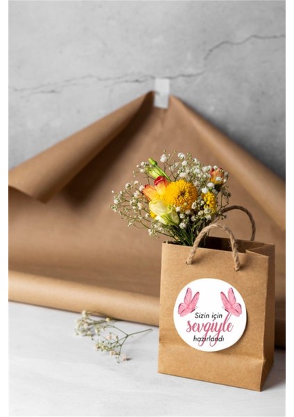 Kuşe Sticker Paketleme & Kargo Etiketi (4X4CM) 48 Adet - Sizin Için Sevgiyle Hazırlandı -