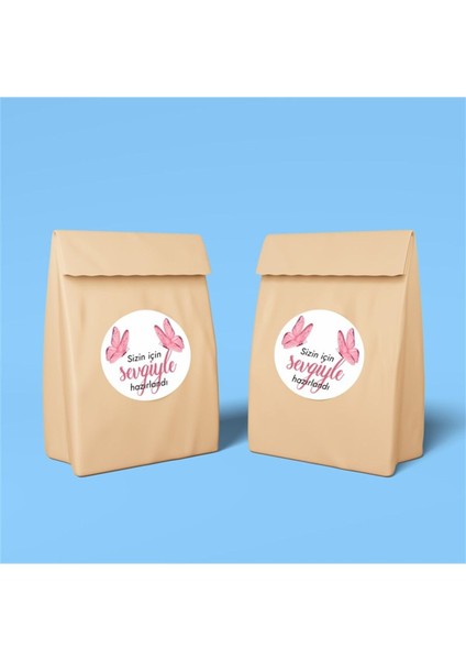 Kuşe Sticker Paketleme & Kargo Etiketi (4X4CM) 48 Adet - Sizin Için Sevgiyle Hazırlandı -