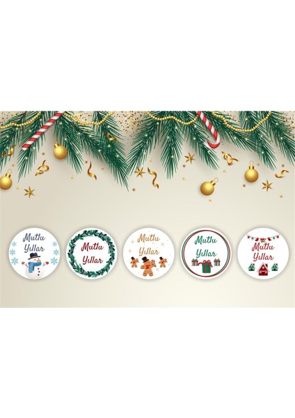 packmira etiket&ambalaj Yılbaşı Temalı Sticker-Mutlu Yıllar Etiketi-Yılbaşı Paketleme Happy New Year-4 cm 36 Adet