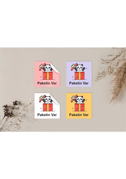 Kuşe Sticker Paketleme & Kargo Etiketi (4X4CM) 48 Adet - Paketin Var - 4 Renk Karışık -