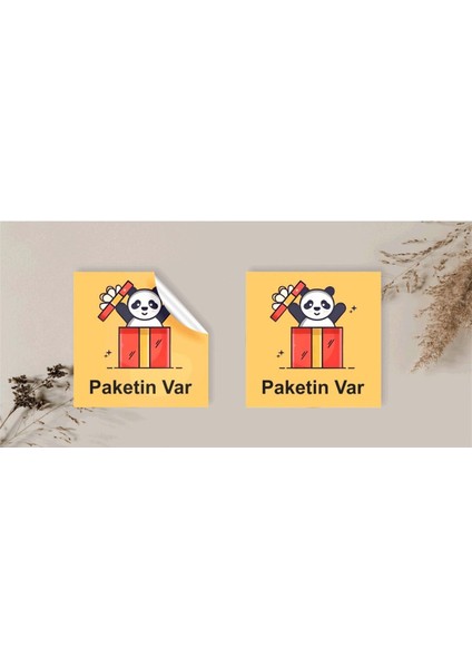 Kuşe Sticker Paketleme & Kargo Etiketi (4X4CM) 48 Adet - Paketin Var - 4 Renk Karışık -