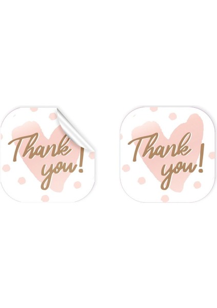 Kuşe Sticker Paketleme & Kargo Etiketi (4X4CM) 48 Adet - Thank You - Kare -