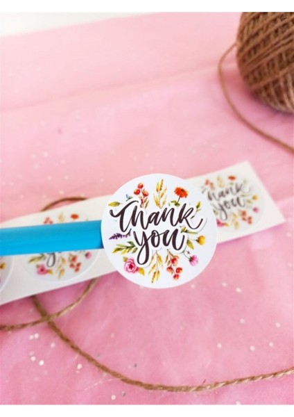 Kuşe Sticker (4X4CM) 48 Adet - Thank You -