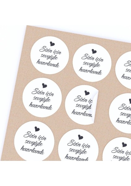 Sticker Kuşe 4x4 cm 48 Adet - Sizin Için Sevgiyle Hazırlandı -