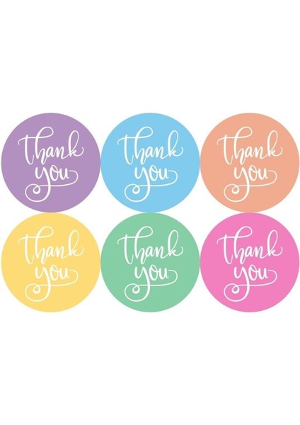 Sticker Kuşe (4 Cm) 48 Adet -Thank You- Karışık