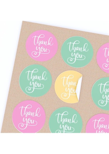 Sticker Kuşe (4 Cm) 48 Adet -Thank You- Karışık
