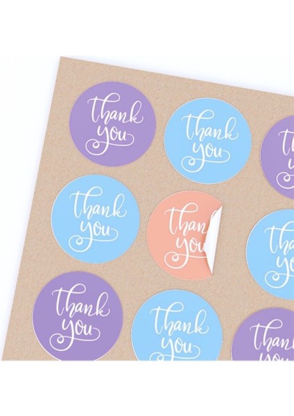 Sticker Kuşe (4 Cm) 48 Adet -Thank You- Karışık