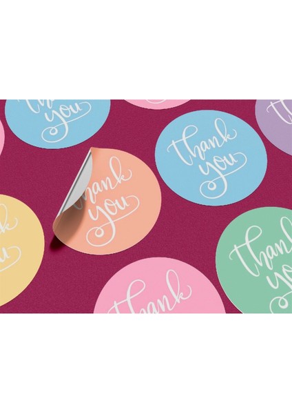 Sticker Kuşe (4 Cm) 48 Adet -Thank You- Karışık