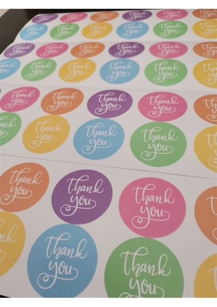 Sticker Kuşe (4 Cm) 48 Adet -Thank You- Karışık