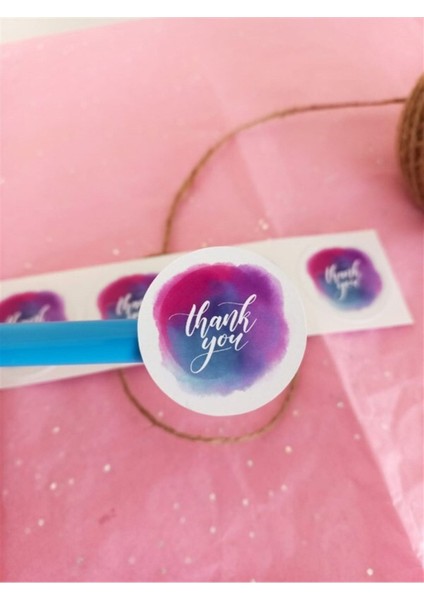 Kuşe Sticker 4x4 cm 48 Adet Thank You