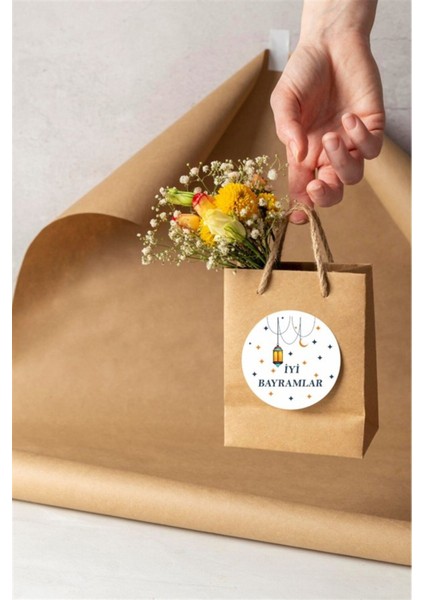 Kuşe Sticker Paketleme & Kargo Etiketi (4X4CM) 48 Adet - Iyi Bayramlar -